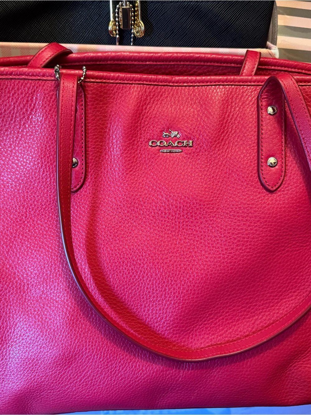 COACH Pebbled Leather Tote in Hot Pink
